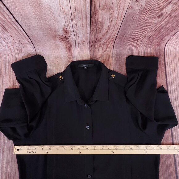 *READ* Gucci Black Sheer Blouse Shirt Studded Epaulets Long Sleeve Button Up - Picture 15 of 16